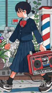 Aesthetic Anime Girl With Retro Boombox Wallpaper for Mobile