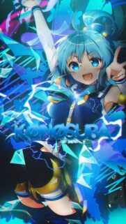 Vibrant Konosuba Aqua Anime Wallpaper with Electric Blue Visual Effects