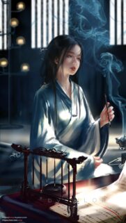 Stunning Anime Girl Writing Calligraphy Digital Art Mobile Wallpaper