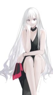 Anime Girl with Long White Hair and Black Dress Aesthetic Wallpaper