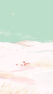 Minimalist Fox Family Illustration Pastel Mint Aesthetic Mobile Wallpaper