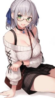 Anime Girl with Silver Hair and Glasses Aesthetic Mobile Wallpaper