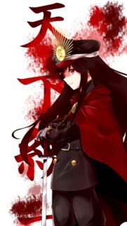 Anime Girl in Military Uniform with Katana Red Aesthetic Wallpaper for Mobile