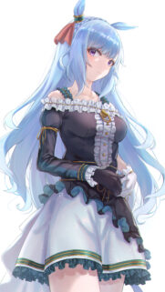 Stunning Anime Girl with Flowing Blue Hair in Elegant Victorian Dress Wallpaper