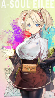 A-SOUL Eilee Anime Girl Wallpaper with Vibrant Watercolor Splatter Art
