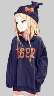 Cute Anime Girl with Blonde Hair and Hoodie Wallpaper for Mobile