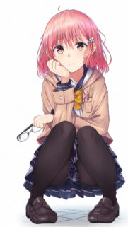 Cute Anime Girl with Pink Hair and Glasses School Uniform Wallpaper