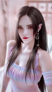 Stunning Anime Elf Girl with Piercing Red Eyes and Elegant Moon Earrings Mobile Wallpaper