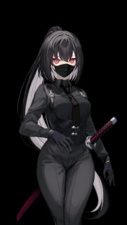 Anime Girl Samurai with Katana and Mask Dark Aesthetic Mobile Wallpaper