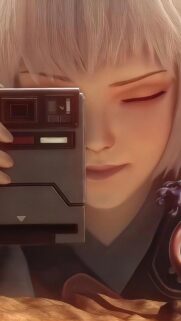 Anime Girl Taking a Photo with Vintage Camera Mobile Wallpaper