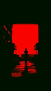 Minimalist Silhouette in Red Neon Cinematic Cityscape Wallpaper for Mobile