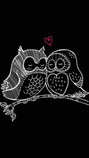 Cute Couple Owls Doodle Art Minimalist Aesthetic Mobile Wallpaper