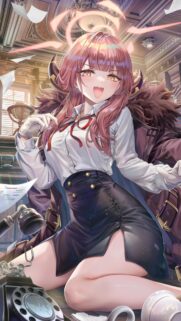 Anime Girl with Halo and Horns in Vintage Office Wallpaper
