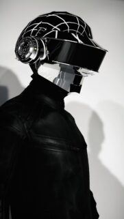Futuristic Cyberpunk Robot Helmet Wallpaper in Monochrome High Resolution