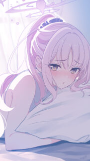 Beautiful Anime Girl With Halo Resting on Pillow Aesthetic Wallpaper