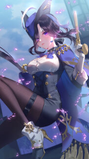 Elegant Anime Girl with Golden Pistol High Quality Phone Wallpaper