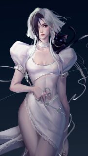 Elegant Anime Girl with Black Cat Digital Art High Definition Mobile Wallpaper