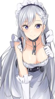 Beautiful Anime Maid with Silver Hair and Chain Collar Mobile Wallpaper