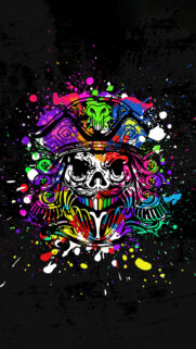 Colorful Neon Pirate Skull Graffiti Mobile Wallpaper – Vibrant Splash Art Background