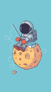 Cute Cartoon Astronaut Fishing for Stars on the Moon Mobile Wallpaper