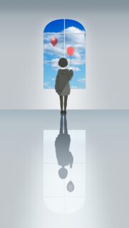 Anime Girl Holding Red Balloon by Window Minimalist Mobile Wallpaper