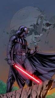 Darth Vader with Red Lightsaber and Death Star Mobile Wallpaper