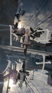 Anime Girl with Crows Surreal Reflection High Resolution Mobile Wallpaper