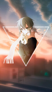 Anime Girl with Scarf at Sunset Triangle Aesthetic Mobile Wallpaper