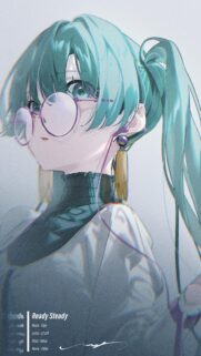 Anime Girl with Teal Hair and Glasses Aesthetic Mobile Wallpaper
