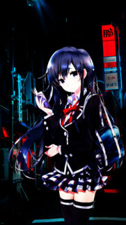 Anime Girl in Japanese Night City Street Aesthetic Wallpaper for Mobile