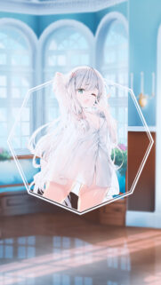 Cute Anime Girl Stretching in Sunny Room Mobile Wallpaper
