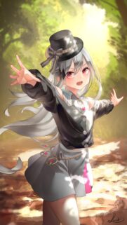 Anime Girl with Silver Hair in Magical Forest Outfit Wallpaper for Mobile