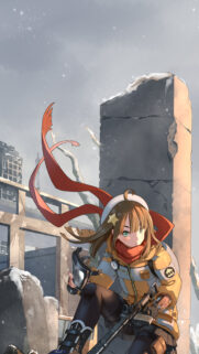 Anime Girl in Post Apocalyptic Winter Snow Wallpaper for Mobile