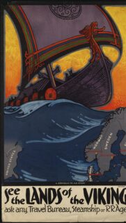 Vintage Viking Ship Travel Poster Aesthetic Wallpaper for Mobile