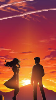 Anime Couple Silhouette at Sunset Aesthetic Mobile Wallpaper