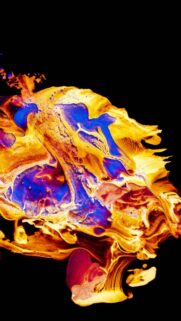 Fiery Abstract Fluid Art Background with Vibrant Yellow and Blue Marble Swirls