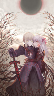 Fate Series Saber Alter and Sakura Matou Dark Fantasy Aesthetic Wallpaper