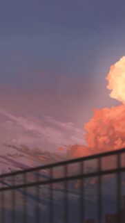 Aesthetic Anime Sunset Sky with Soft Clouds and Rooftop Fence Mobile Wallpaper