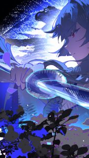 Stunning Anime Archer with Glowing Blue Energy Bow High Quality Mobile Wallpaper