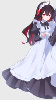 Anime Maid Girl with Red Eyes and Elegant Dress Phone Wallpaper
