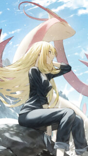 Cynthia and Milotic Anime Aesthetic Phone Wallpaper High Definition