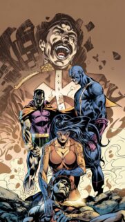 Invincible Comic Book Art Featuring Omni Man and Superheroes High Quality Mobile Wallpaper