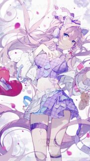 Cute Anime Girl with Purple Aesthetic and Heart Motif Wallpaper