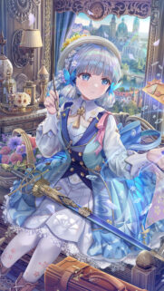 Elegant Anime Girl with Sword in Victorian Room Wallpaper