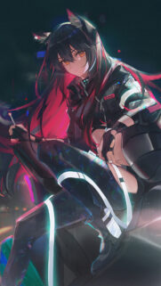 Cyberpunk Anime Cat Girl Wallpaper with Glowing Red and Black Aesthetic for Mobile