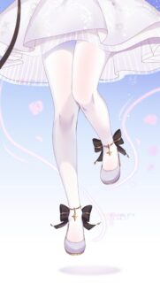 Elegant Anime Girl Legs in White Skirt with Black Bows Wallpaper
