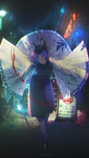 Shinobu Kocho Demon Slayer Aesthetic Neon Night Wallpaper for Mobile
