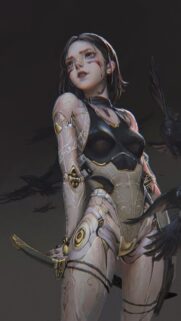 Stunning Cyberpunk Cyborg Warrior Girl with Ravens High Quality Mobile Wallpaper
