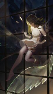Anime Girl Floating in Dark Void Mobile Wallpaper High Resolution