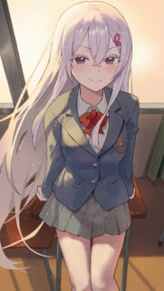 Beautiful Anime Schoolgirl with Long Pale Hair Wallpaper for Mobile